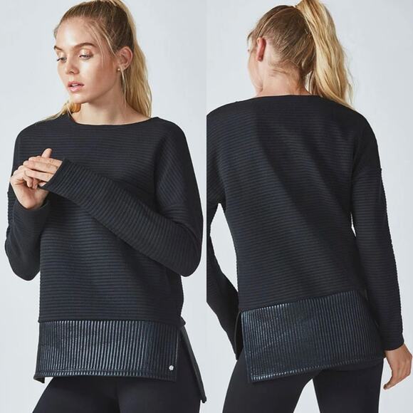 Fabletics Bre Long-Sleeve Tunic Top Sweatshirt Textured Faux Leather Look Size L - Picture 1 of 15